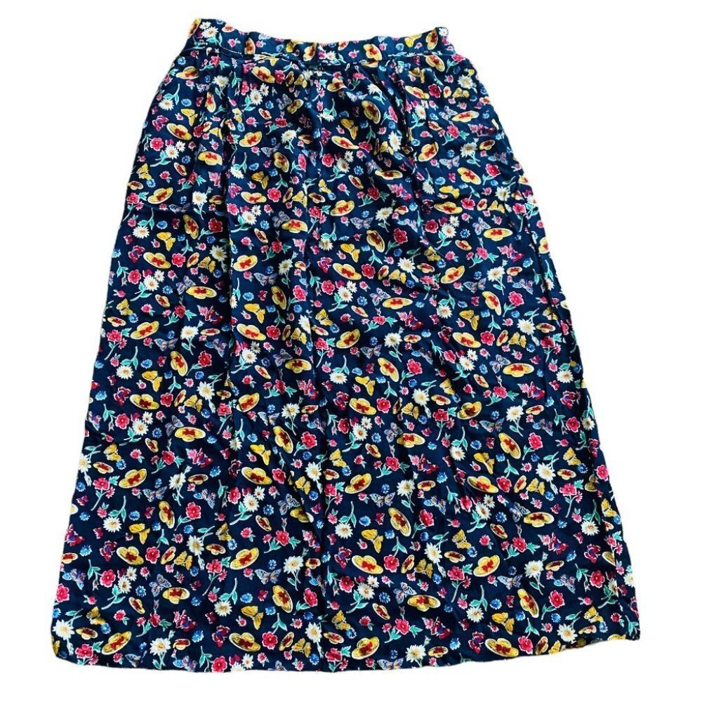 Laura Gayle Vintage Summer Flower Sun Hat Maxi Midi Skirt Sz L RUNS SMALL